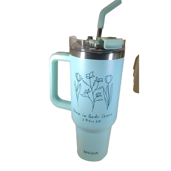 Kerusso 40 Ounce Travel Mugs Stainless Steel Lot Of 3 Blue Tan Gray Religious - Picture 6 of 10